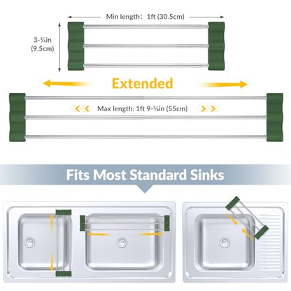 Tomorotec Adjustable Over-The-Sink Kitchen Rack, BPA-Free, Army Green - color: Army Green