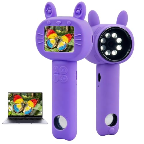 Microscope for Kids-Gifts for Boys 500x Magnification 1080P HD Display & 2 INCH IPS Screen Handheld Microscope for Kids Gifts for Age 3-6 7-12 Girls and Boys - color: Purple