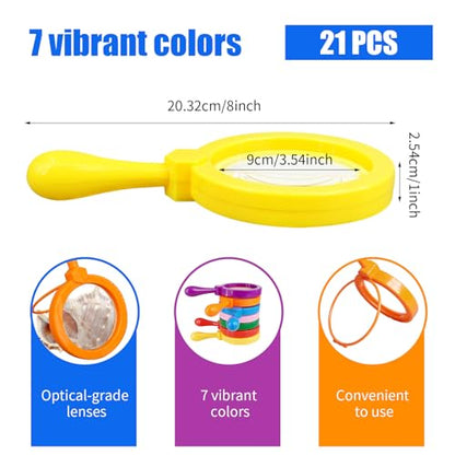 21 Pcs Science Magnifying Glass Set, 3X Easy Grasp Large Lens Magnifiers with Stand for Observation, Document Reading and Map
