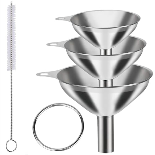 Funnels for Kitchen Bottle Filling, Lmoszuak Mini Stainless Steel Funnels, Multi-use Small Kitchen Funnel Set of 3, for Transferring Liquid, Fluid, Essential Oils, Powder,Tiny Spices,Dishwasher Safe - size: 3pcs mini Funnel set