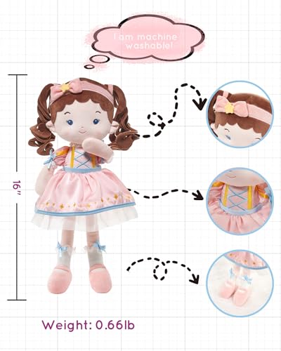 LeyaDoll Soft Plush Baby Doll 16'', First Rag Doll for 1 Year Old Girl Gift - color: Princess Twinkle-pink