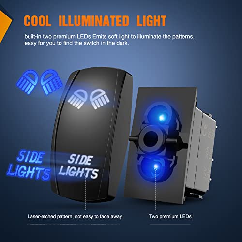 Nilight 5Pin Side Lights Rocker Switch Laser Etched Toggle SPST - size: SIDE LIGHTS