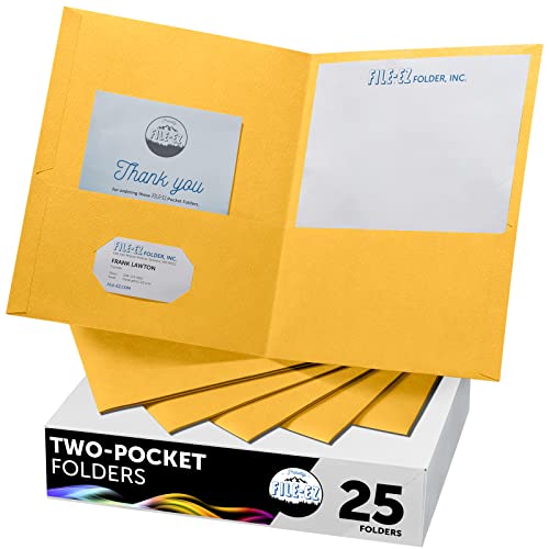 FILE-EZ Two-Pocket Folders, Yellow, 25-Pack, Textured Paper, Letter Size (EZ-32570) - color: Yellow, size: 25 Folders