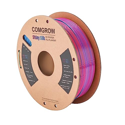 Comgrow Tri-Colors Silk PLA 3D Printer Filament, Rainbow PLA Filament 1.75mm, Dimensional Accuracy +/- 0.02 mm, 1KG Spool, Coextrusion 3D Filament with Shiny Silk Red-Blue-Yellow - color: Red & Blue & Yellow