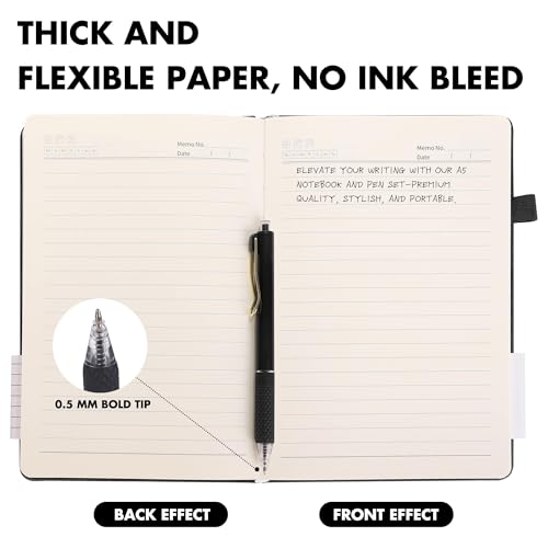 Aodaer 30 Set Lined Notebook Journals with Pens A5 Notebooks 100 GSM College Ruled Hardcover Notebook PU Leather Notepad with Pen Holder for Office School, 5.7 x 8.3 Inches, Black - color: Black