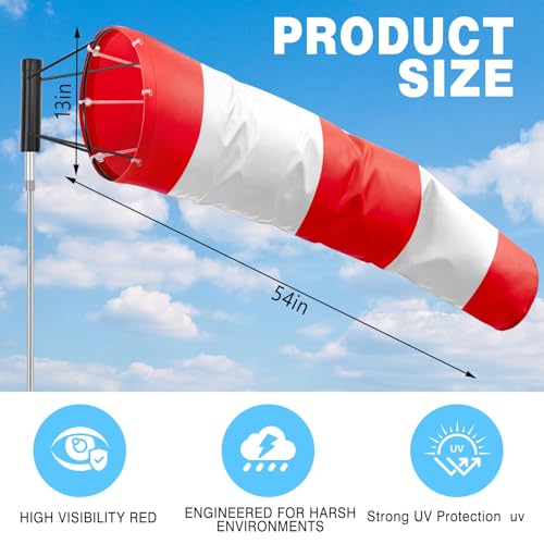 Threlaco 1 Set Heavy Duty Airport Windsock,13 x 54 Wind Socks,Red White - color: Red and White, size: 13" X 54"