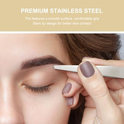 2Pcs Eyebrows Tweezers Set, Upgrade Professional Precision Tips, Silver - color: Silver