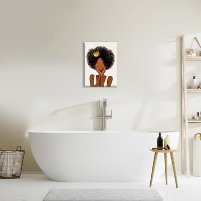 Afro Princess Canvas Wall Art African American Young Girl Decor 16x12 Inch - color: 16x12inch (Framed)o