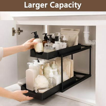Under Sink Organizer for Bathroom & Kitchen, Large Capacity 2-Layer Sliding