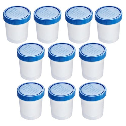 Polypropylene Clear Specimen Containers with Cap – Sample Collection Jar for Testing, Leak Resistant Screw Cap, 100ml-120ml, Non Sterile – 4.5oz Bulk Pack, 10 Count