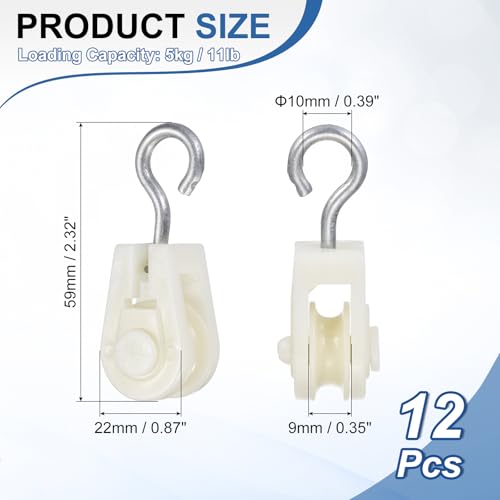 PATIKIL Mini Nylon Pulley Wheel 0.39" ID 2.32" L 12Pcs Single Sheave - size: 0.39" ID 2.32" L
