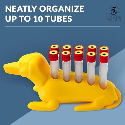 Schaller Industries Dachshund Test Tube Rack, 10 Vials, 16mm, in Yellow - color: Bright Yellow, size: 16mm Tubes