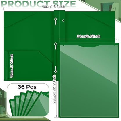Henoyso 36 Pcs Plastic Folder with Clear Front Pocket, Dark Green - color: Dark Green