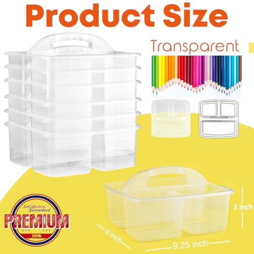 ALINK Plastic Classroom Caddy Organizer with Handle, 6-Pack 3 Compartments Portable Plastic Storage Caddy for Classroom Organization, Table, Desk, Office, Craft Art, Teacher Supply - Clear - color: Clear