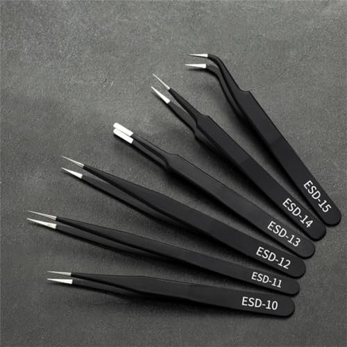 6PCS Precision Tweezers Set, Premium Non-Magnetic Upgraded Anti-Static Stainless Steel Curved of Tweezers, for Electronics, Laboratory Work, Jewelry-Making, Craft, Soldering, etc,
