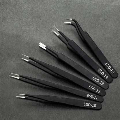 6PCS Precision Tweezers Set, Premium Non-Magnetic Upgraded Anti-Static Stainless Steel Curved of Tweezers, for Electronics, Laboratory Work, Jewelry-Making, Craft, Soldering, etc,