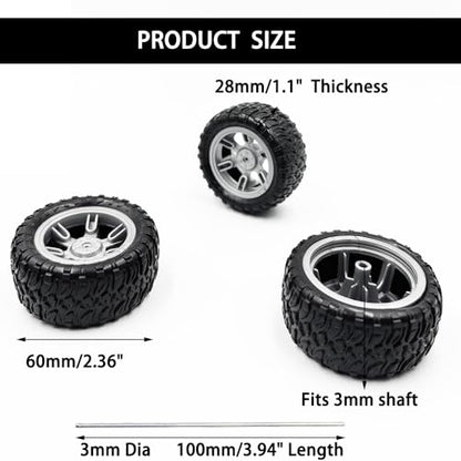 4PCS Toy Car Wheel 60mm Toy Car Rubber Tire Wheels with Shaft Round Rod Axles for RC Car Truck Robot DIY Model Toy Parts