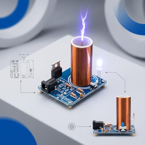 Plasma arc Generator kit, high Efficiency DIY Electronic Coil with PCB Mounted Components for Student Science Experiments and Educational Projects 12V DC Power Supply