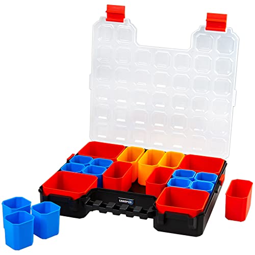CANOPUS Small Parts Organizer Box with Removable Compartments, Portable Plastic Toolbox for Hardware, Screws, Bolts, and Nails Storage Case, 16 inch