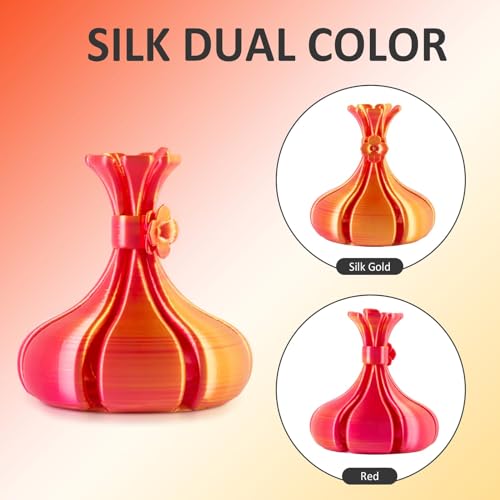 Geeetech Silk PLA Filament 1.75mm Silk Dual Color Filament, Coextrusion Dichromatic Metal-Like Shiny Consumable 1kg (2.2lbs) 1 Spool, Dimensional Accuracy +/- 0.02 mm, Gold Red - color: 1kg Dual Color Gold-red
