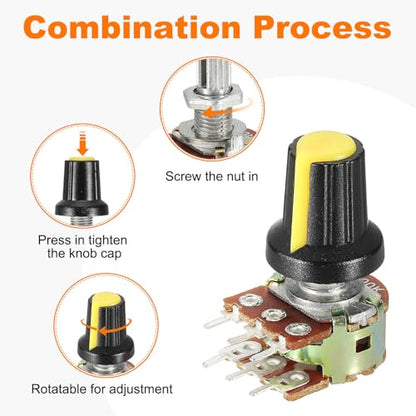 MECCANIXITY 5 Set WH148 B100K Ohm Potentiometer Kit 20mm Shaft Yellow