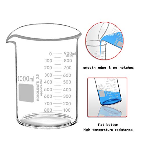 1000 mL Borosilicate Glass Low-Form Graduated Beaker - size: RY1000ml