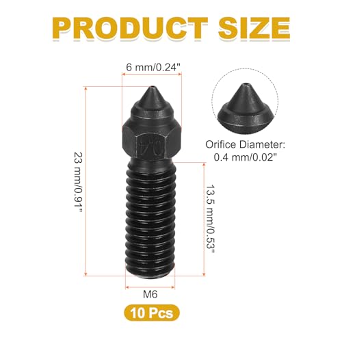 uxcell 10 Pcs 0.4mm Hardened Steel Nozzles M6 Thread for K1 3D Printers - size: 0.4mm
