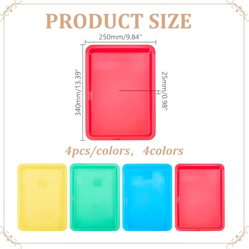 16PCS 4 Colors Plastic Art Sand Trays 13.3*9.8 Inch Multicolor Stackable Activity Sensory Tray Paint Mixing Crafts Organizer Serving Accessories for Classroom DIY Jewelry Painting Supplies