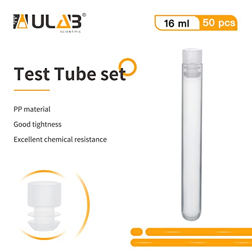 ULAB Plastic Test Tubes with Flange Stoppers, 50pcs of Dia.16x125mm Party Tubes, Nature Color, 50pcs PE Flange Stoppers, Dia.16mm, Nature Color, UTT1015 - style: Nature Color