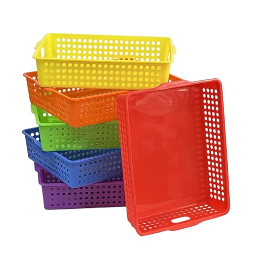 6 Pack Plastic Turn in Paper Trays for Classroom, Bin Baskets,Bright Color - color: Bright Color