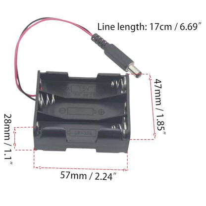 2 Pcs 6xAA Power Box 6V Black Battery Pack Holder Case Box with DC Plug Barrel Jack Connector for Wireless Camera Halloween LED Light Strip