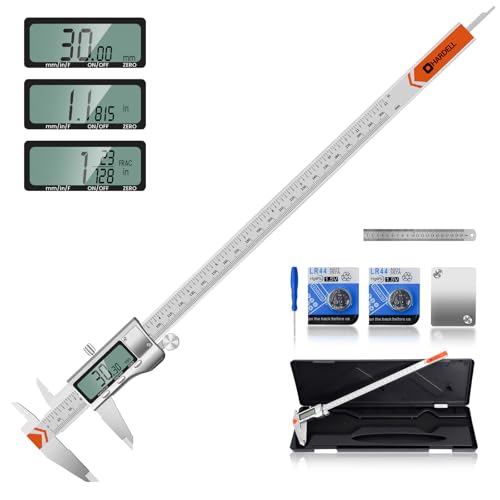 HARDELL 12" Digital Caliper, All-Metal Electronic Micrometer with Large LCD, Inch/Metric/Fraction Conversion, Precision Measuring Tool for Household & DIY (2 Batteries Included) - size: 12 Inch
