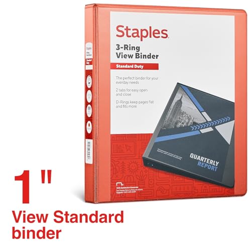 Staples Standard 1-Inch 3-Ring View Binder, Orange, 220 Sheets - color: Orange, size: 1-Inch, style: 1 Pack