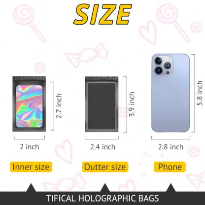 100PCS Resealable Holographic Bags, Jewelry Bags|Black,2.4x3.9in - color: Black, size: 2.4x3.9 Inch