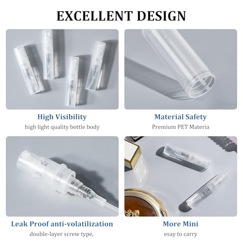 Chiallco Mini Perfume Sample Bottles, 2 ml Plastic Small Spray Bottle 10 Pack, Fine Mist, Portable Perfume Travel Refillable Bottle, Upgraded atomizer sprayer, Clear - style: 2ML