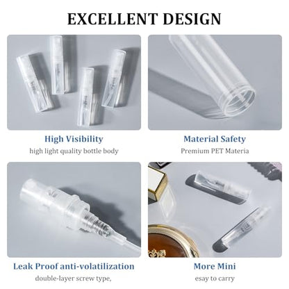 Chiallco Mini Perfume Sample Bottles, 4 ml Plastic Small Spray Bottle 10 Pack, Fine Mist, Portable Perfume Travel Refillable Bottle, Upgraded atomizer sprayer, Clear - style: 4ML