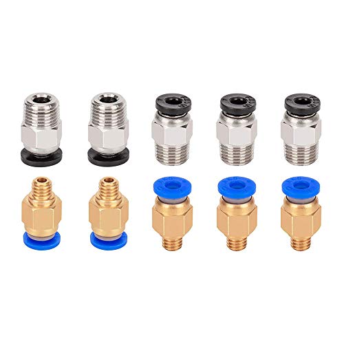 Aokin 5 Pcs PC4-M6 Pneumatic Fitting and 5 Pcs PC4-M10 Pneumatic Fitting for Creality Ender 3/3 Pro/3 V2, Ender 5/5 Pro/5 Plus, CR-10/10S, etc - color: 10Pcs Mix