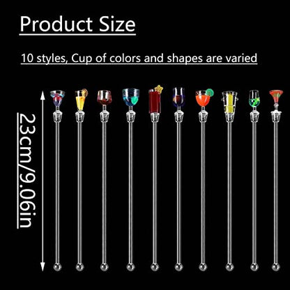 Cocktail Swizzle Stirrer Sticks, Airlxf Pack of 10 Cocktail Mixing Spoons Colorful Acrylic Cocktail Drink Stirrer for Bars Cafes Restaurants Home Use (10)