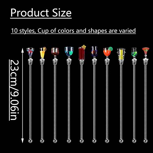 Cocktail Swizzle Stirrer Sticks, Airlxf Pack of 10 Cocktail Mixing Spoons Colorful Acrylic Cocktail Drink Stirrer for Bars Cafes Restaurants Home Use (10)