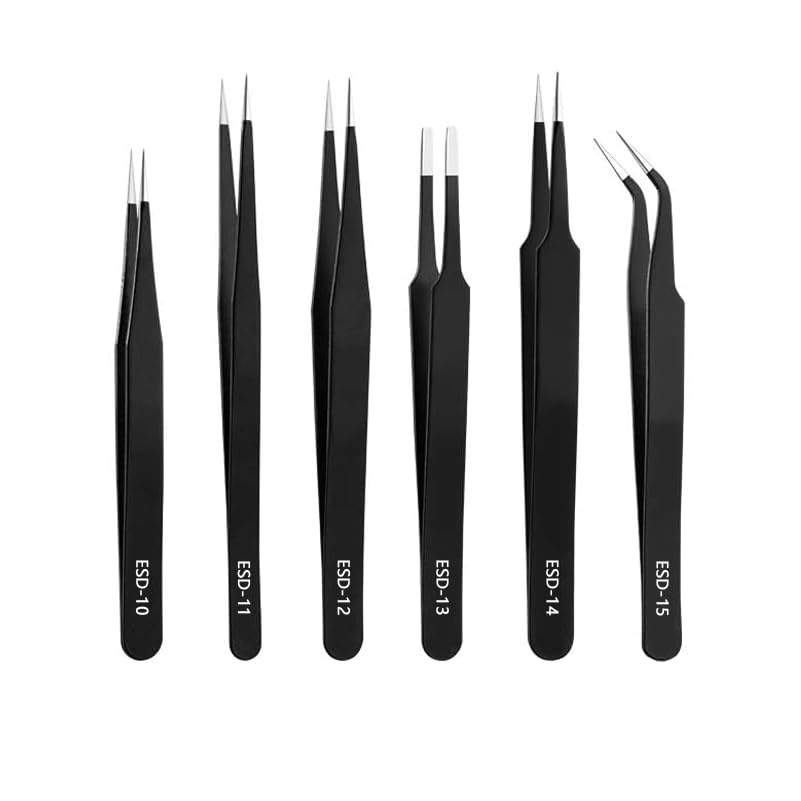 Precision Tweezers Set - 6PCS Anti Static Electronics Tweezers Soldering