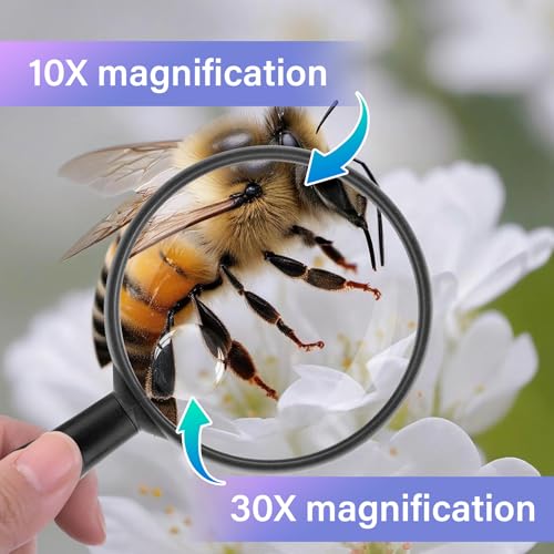 Lakei 10X Handheld Reading Magnifier Glass, Non-Slip Handle,75mm(Black) - color: Black, size: 75mm