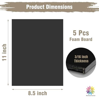 Mat Board Center 8.5x11 Black Foam Boards Pack of 5, 3/16" Thick - color: Black, size: 8.5x11