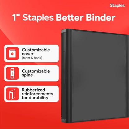 Staples Better 1-Inch D-Ring Binder, Heavy-Duty, Black, 275 Sheets - color: Black, size: 1-Inch