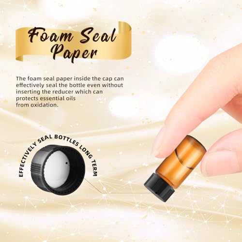 100 Pack,Glass Essential Oil Bottle with Screw Caps,Empty Refillable Travel Glass Liquid Sample Vial Labs Preservation Storage Leakproof Vials Test Container with Black Screw Caps (Amber, 5ml) - color: Amber, size: 5ml