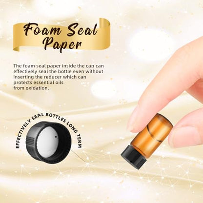 100 Pack,Glass Essential Oil Bottle with Screw Caps,Empty Refillable Travel Glass Liquid Sample Vial Labs Preservation Storage Leakproof Vials Test Container with Black Screw Caps (Amber, 5ml) - color: Amber, size: 5ml