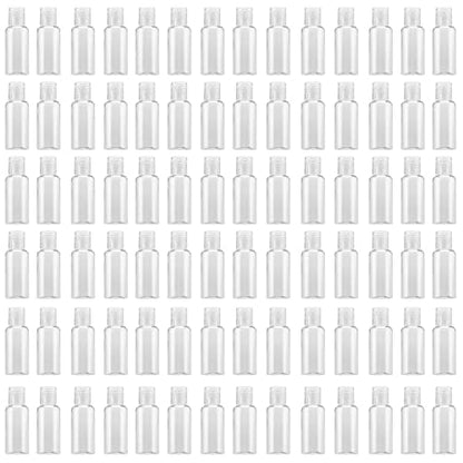 MOUYAT 110 Pack 1oz Clear Plastic Flip Cap Bottles, 30ml Empty Squeeze Travel Bottles with Flip Cap, Mini Refillable Travel Size Sample Containers for Lotion, Cream and Toiletries