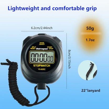 Stopwatch Timer with Countdown, ON/Off Simple Operation No Clock No Date, Digital Stop Watch for Sports, Black - color: Black