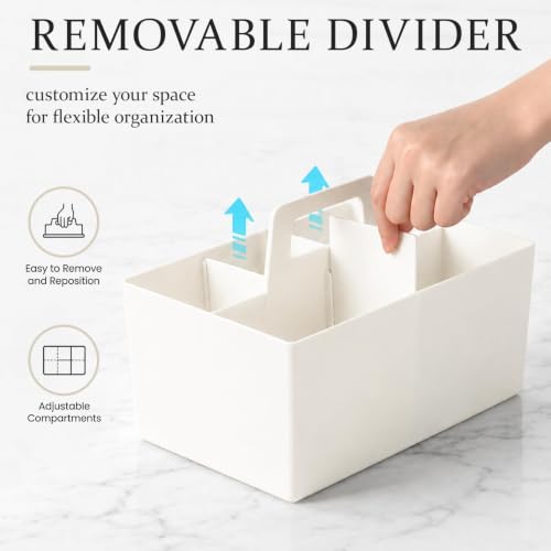 Multipurpose Caddy Organizer with Handle Plastic Desk Storage, White - color: White, size: Rectangular