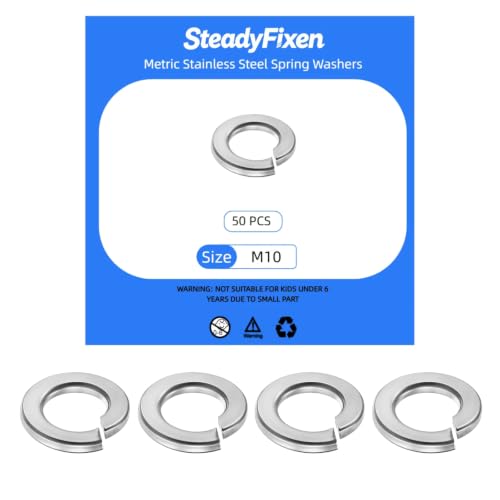 50Pcs M10 Silver 304 Stainless Steel Split Spring Lock Washers for Bolts Screws - size: M10 50PCS