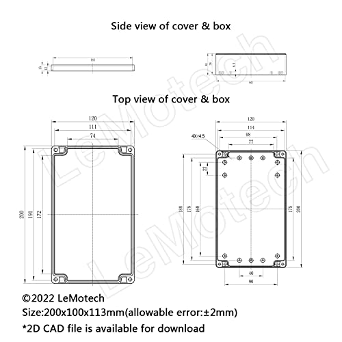 LeMotech Project Box ABS Plastic Junction Box IP65 Waterproof Hobby Box Electrical Boxes Universal Enclosure for Electronic Black 7.7X 4.6X 4.3 inch(200x120x113mm)（Pack of 1 - color: Black (1 pack), size: 7.7" x 4.6" x 4.3"
